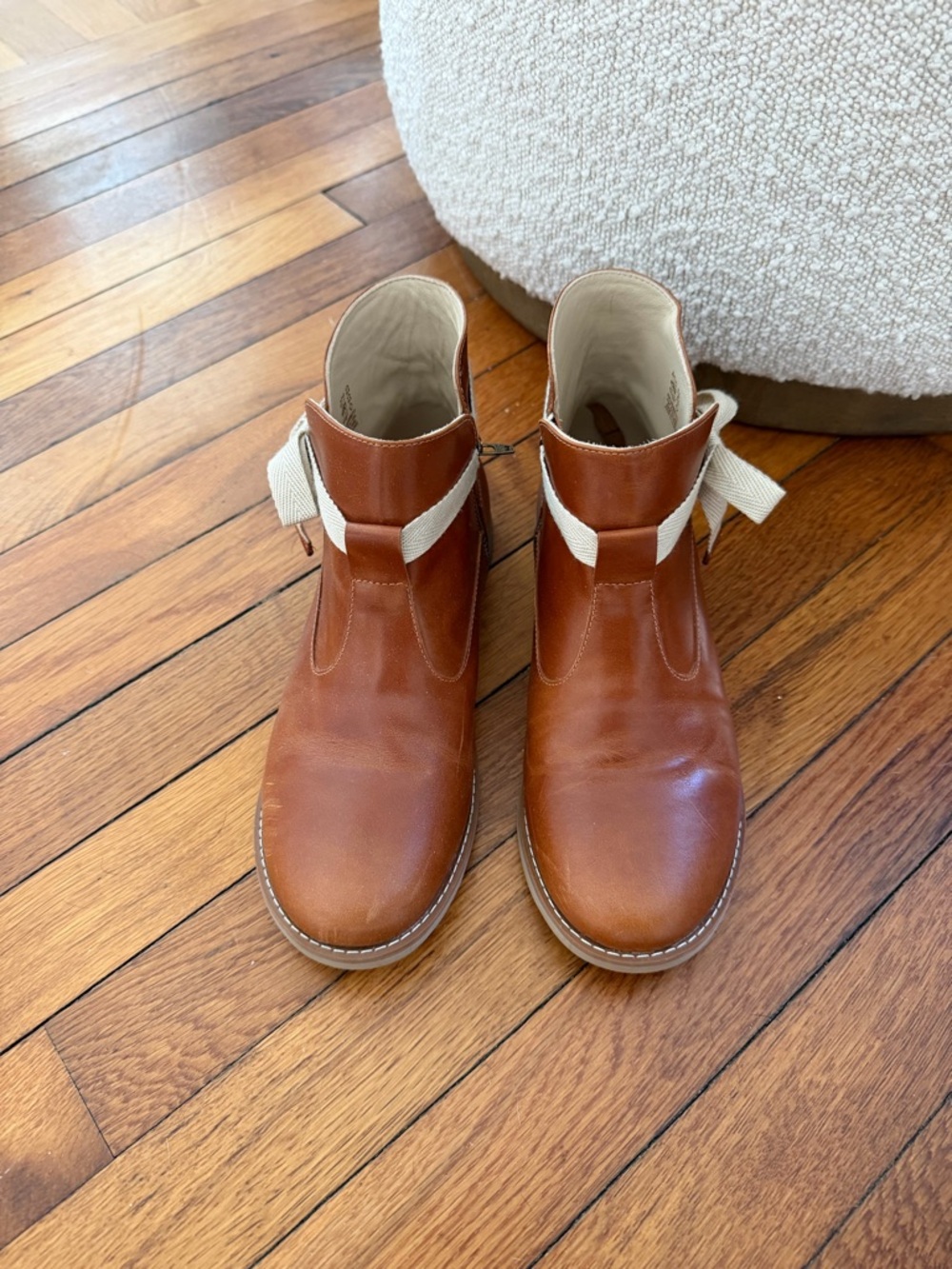 Elephantito Sunny Bootie Brown Leather with Cream Strap girls size 6M